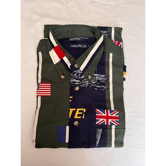 Vintage NWT 90s Nautica Shirt Blue Water Flag Button Down Size Large - Picture 9 of 10